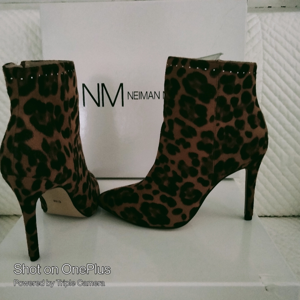 Neiman Marcus Brown Heeled Boots with Suede Finish